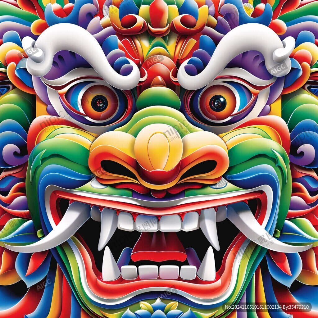 国潮醒狮插画文创插画