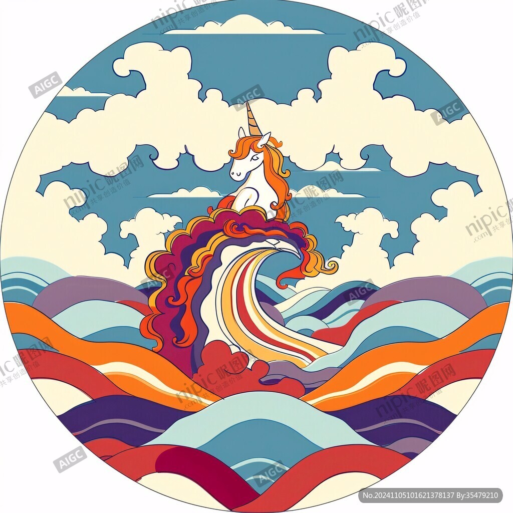 圆形国潮海浪