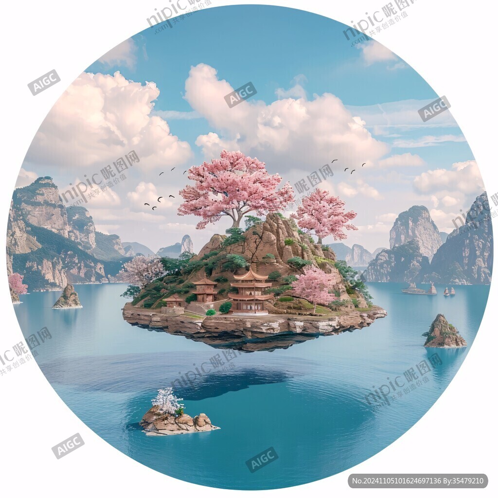 悬浮岛中国风山水意境
