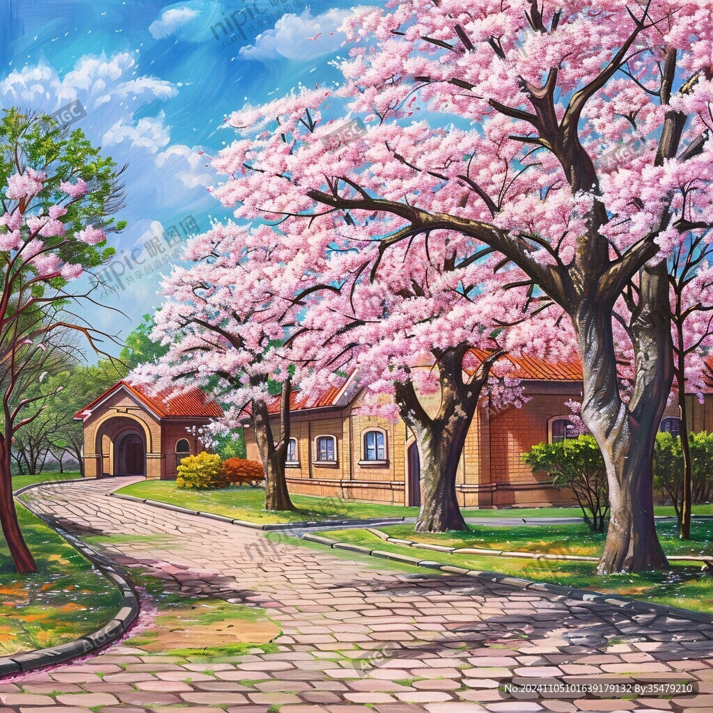早樱油画