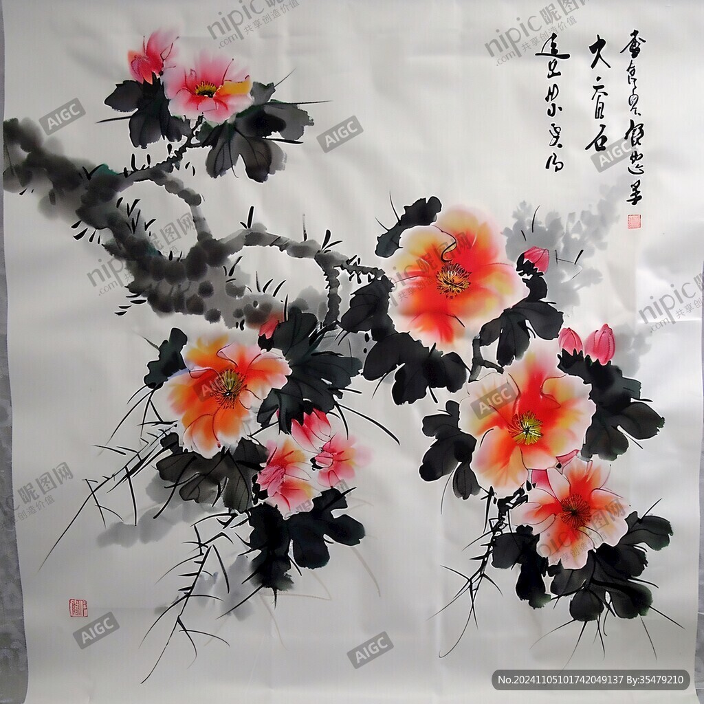 四尺牡丹国画