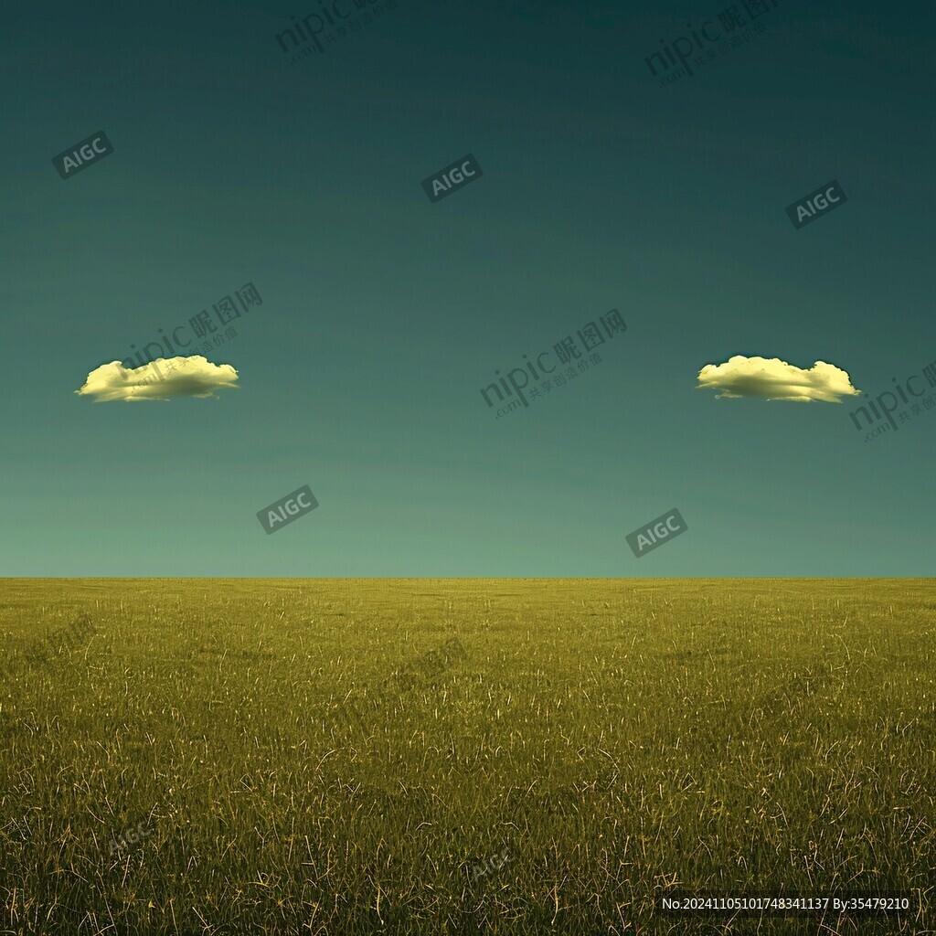 蔚蓝色天空黄绿色草坪