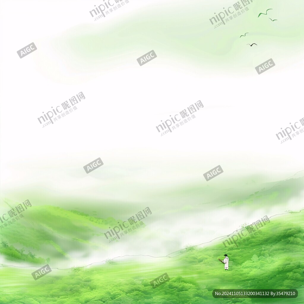 绿色水墨画绿色风景画
