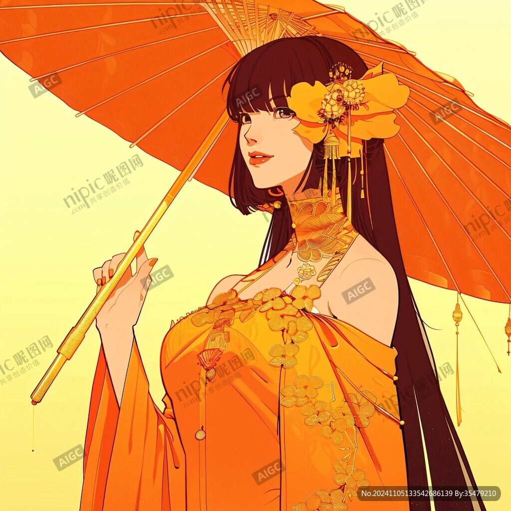 黄色旗袍插画