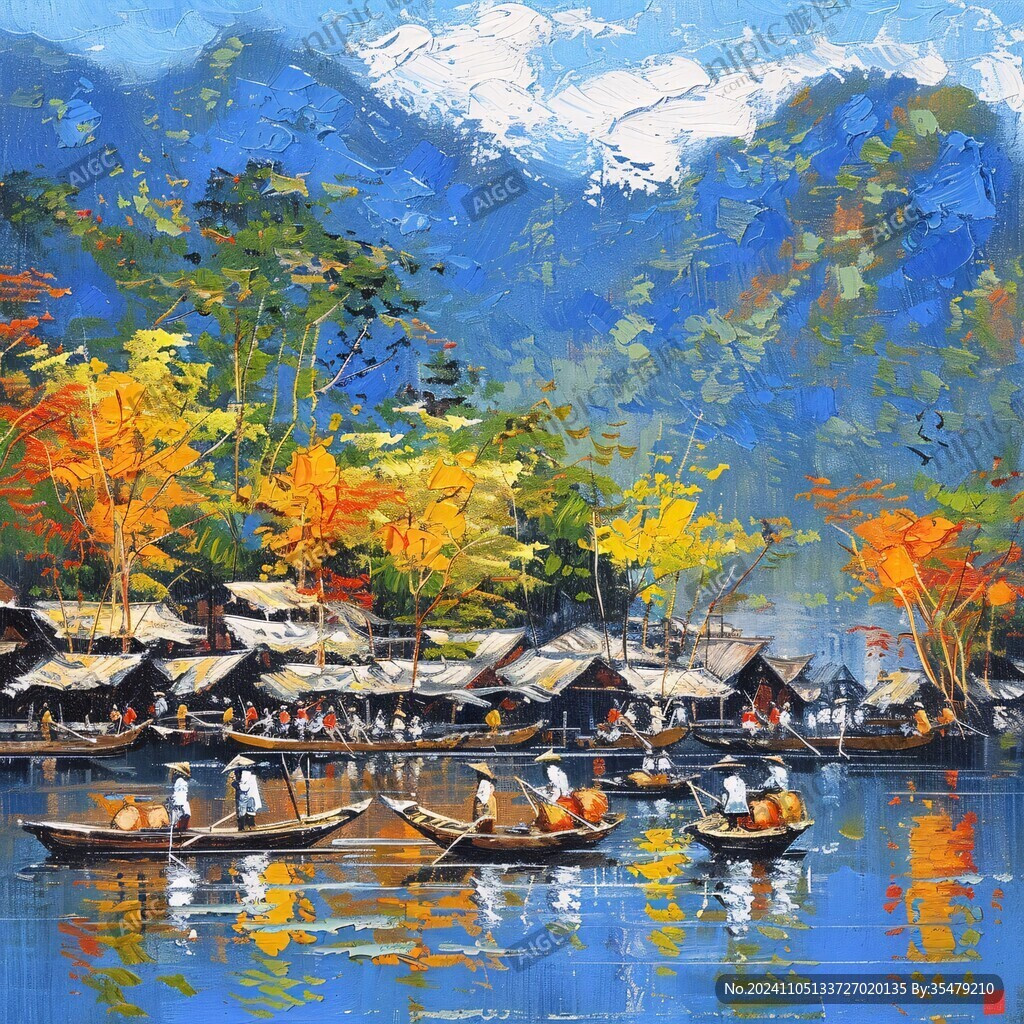 吊脚楼油画