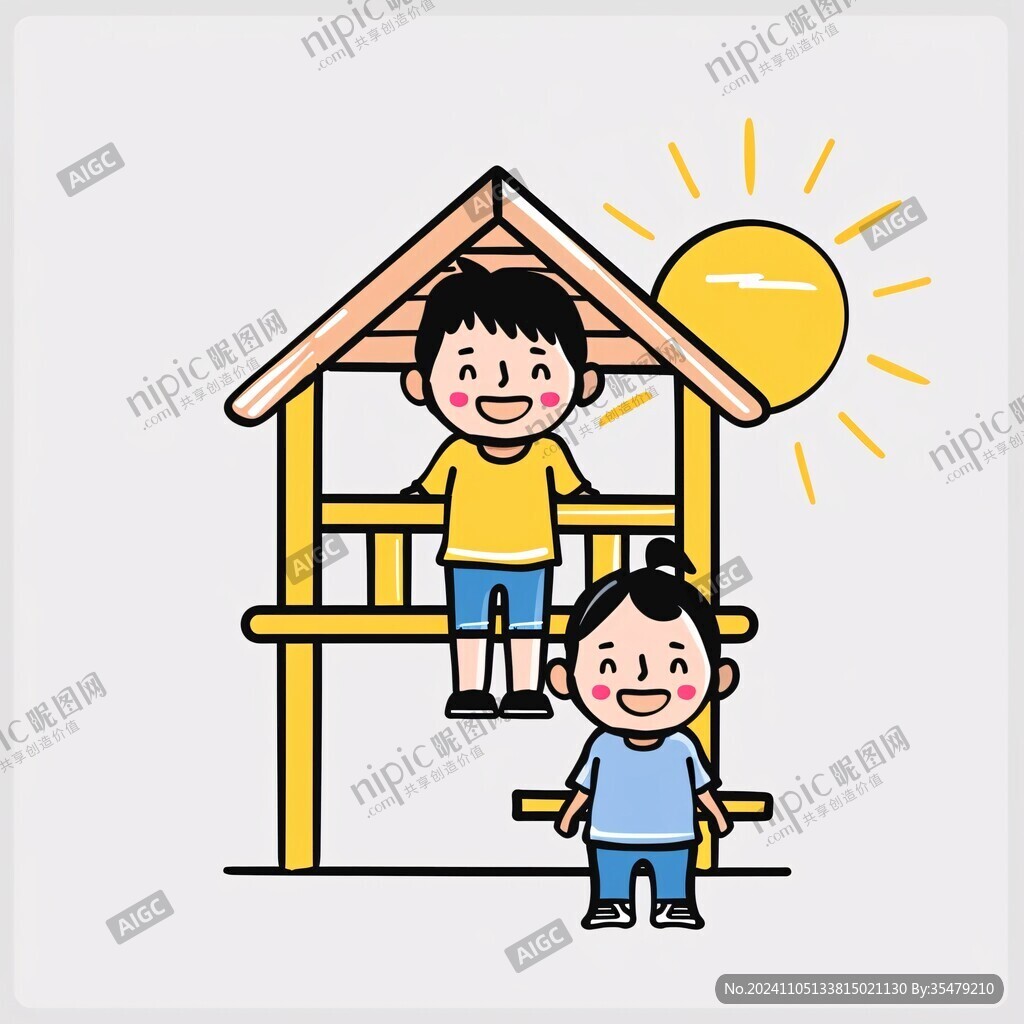 男孩乘凉插画