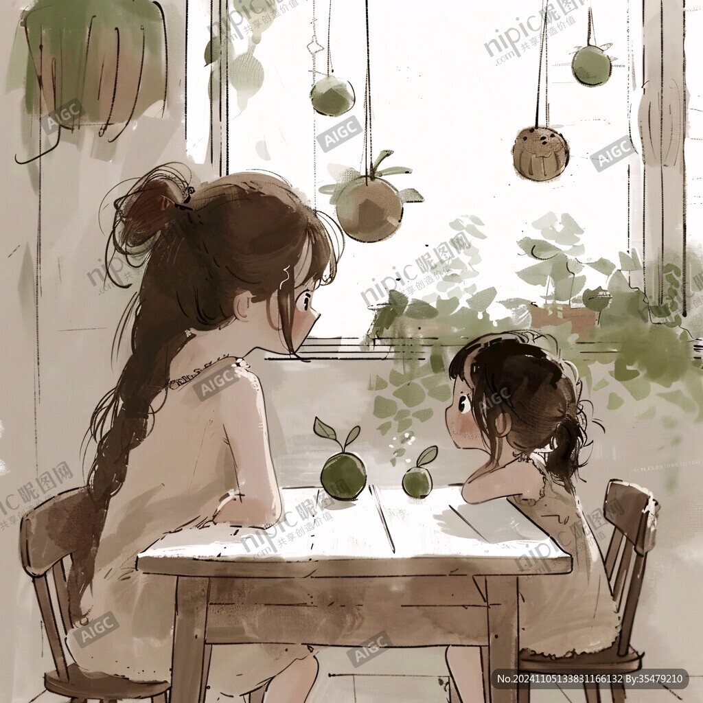 午后的小女孩插画