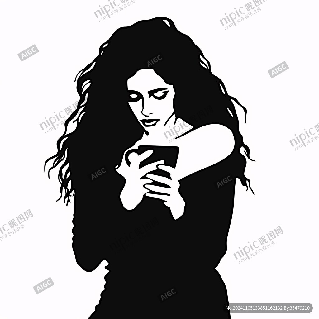 插画自拍的女人