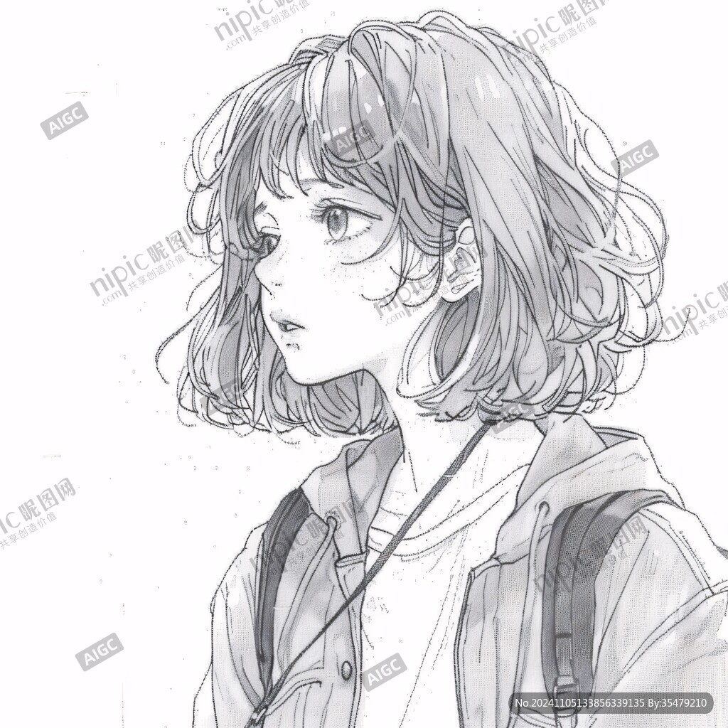 短发女孩线稿