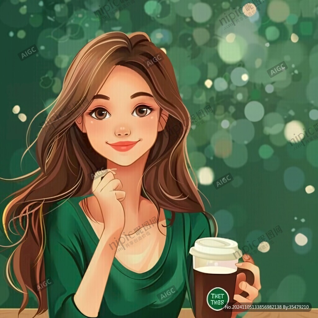 卡通美女拿咖啡头像