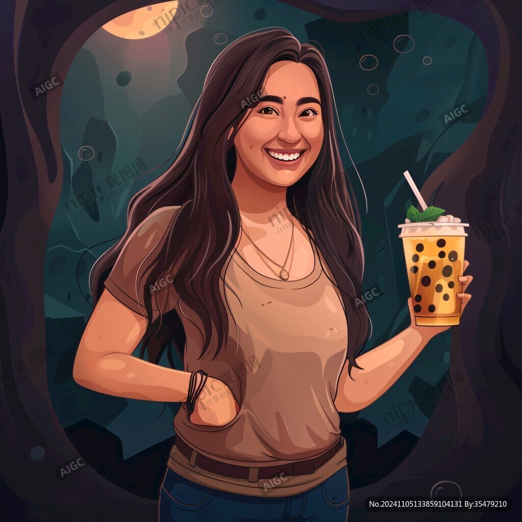人物奶茶插画