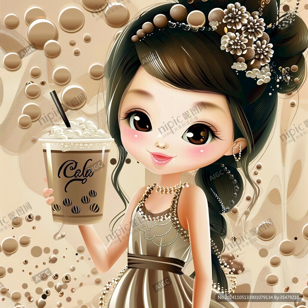 手绘奶茶美女