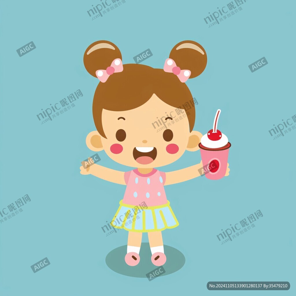 喝奶茶的小姑娘