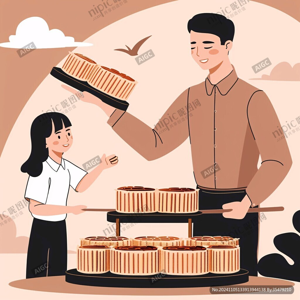 中秋月饼人物插画