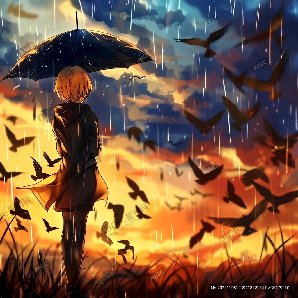 雨中撑伞的少女
