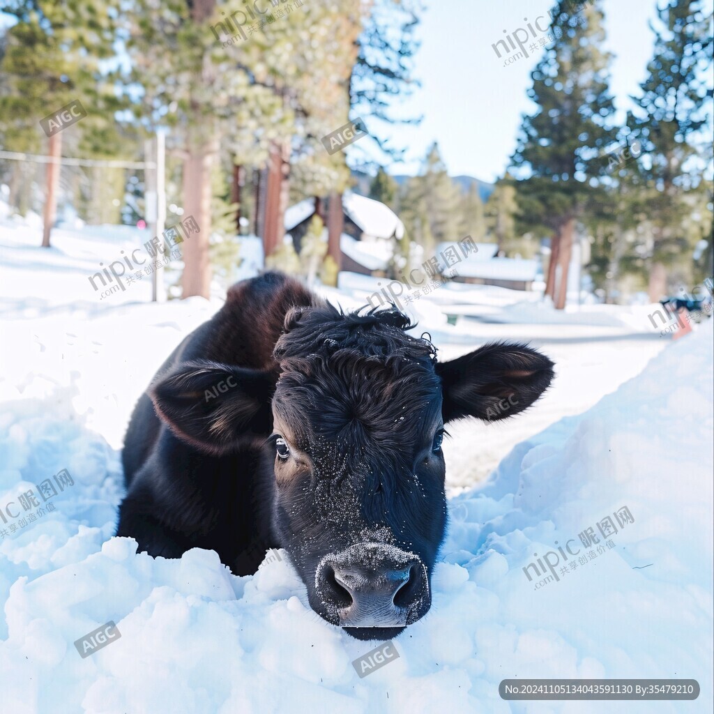 雪地上小牛