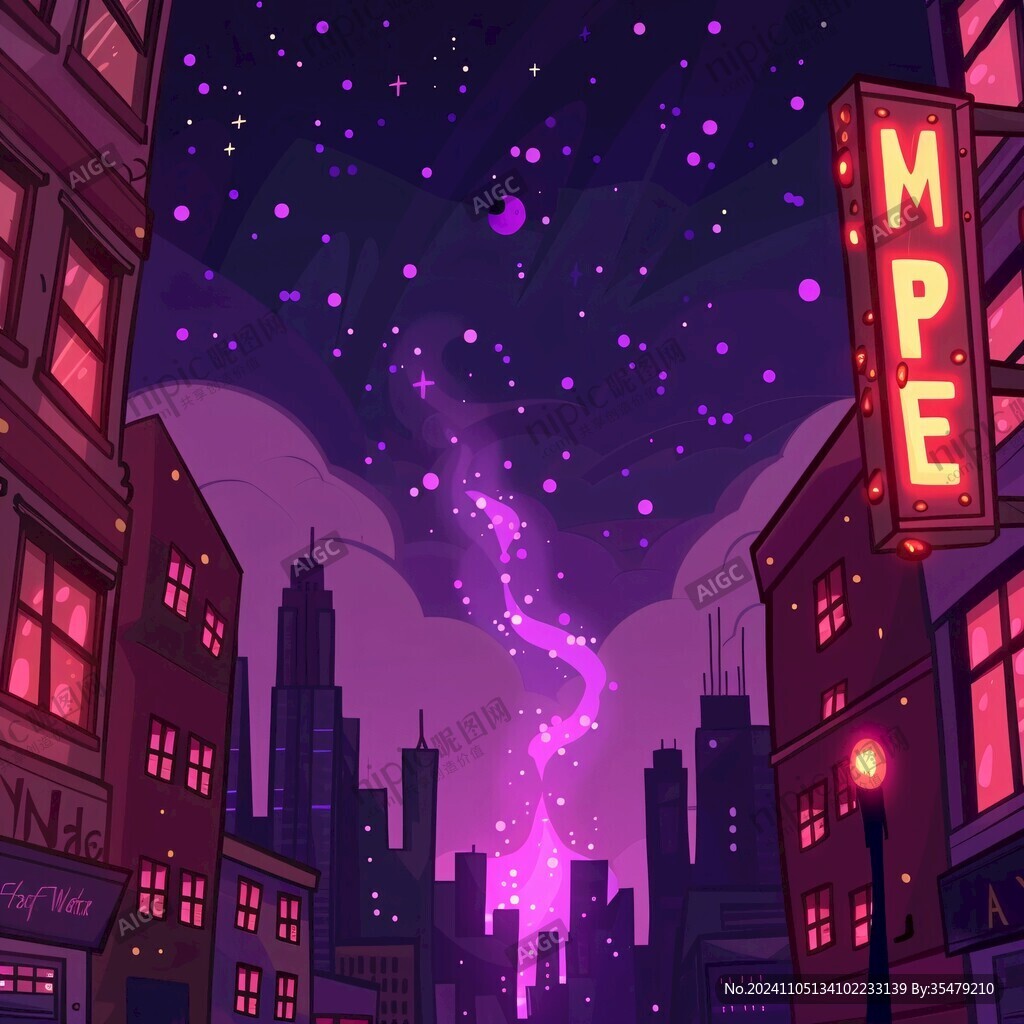 城市夜晚风景插画