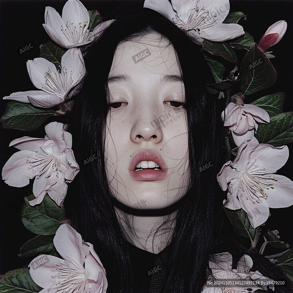 鲜花遮挡脸部