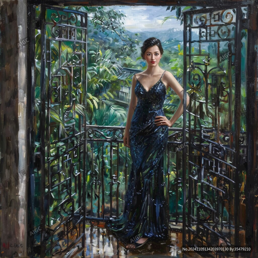 油画旗袍女