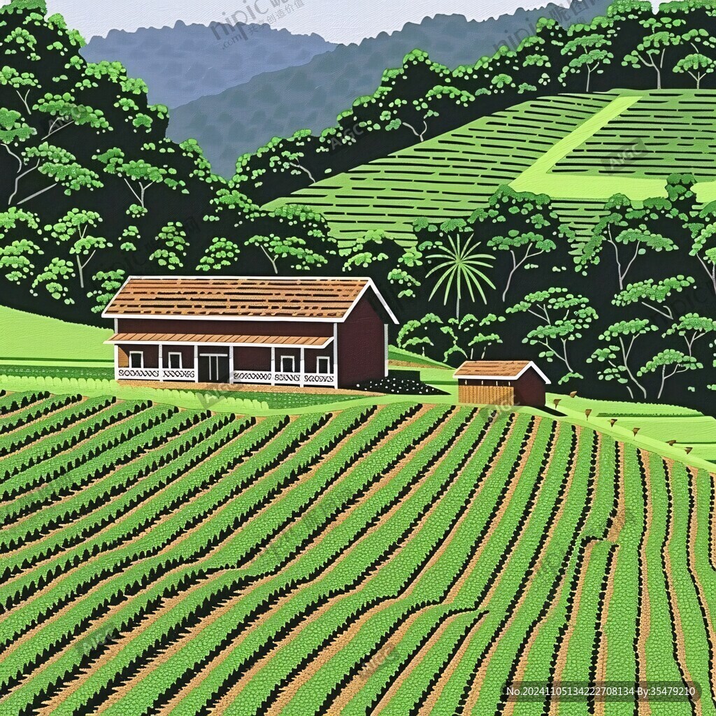茶园风光插画