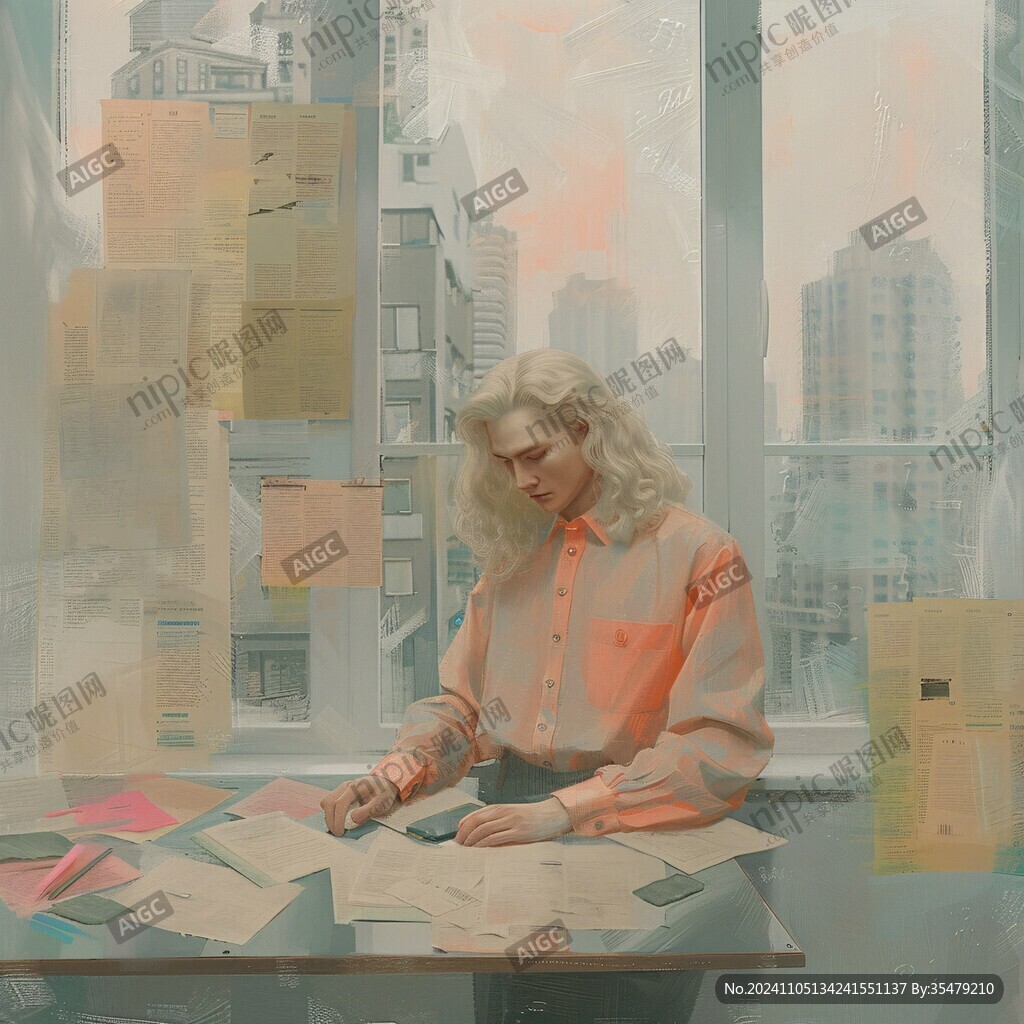 女生做设计插画
