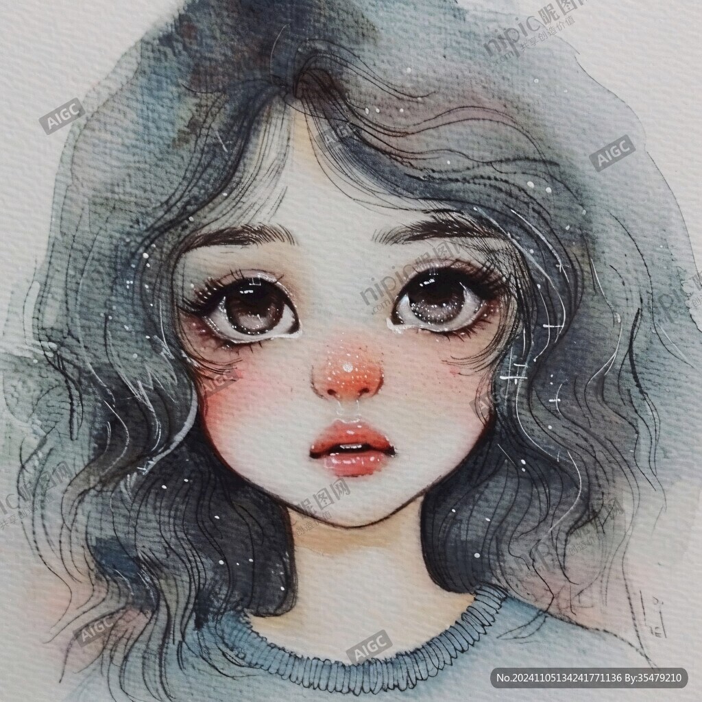水彩q版美女