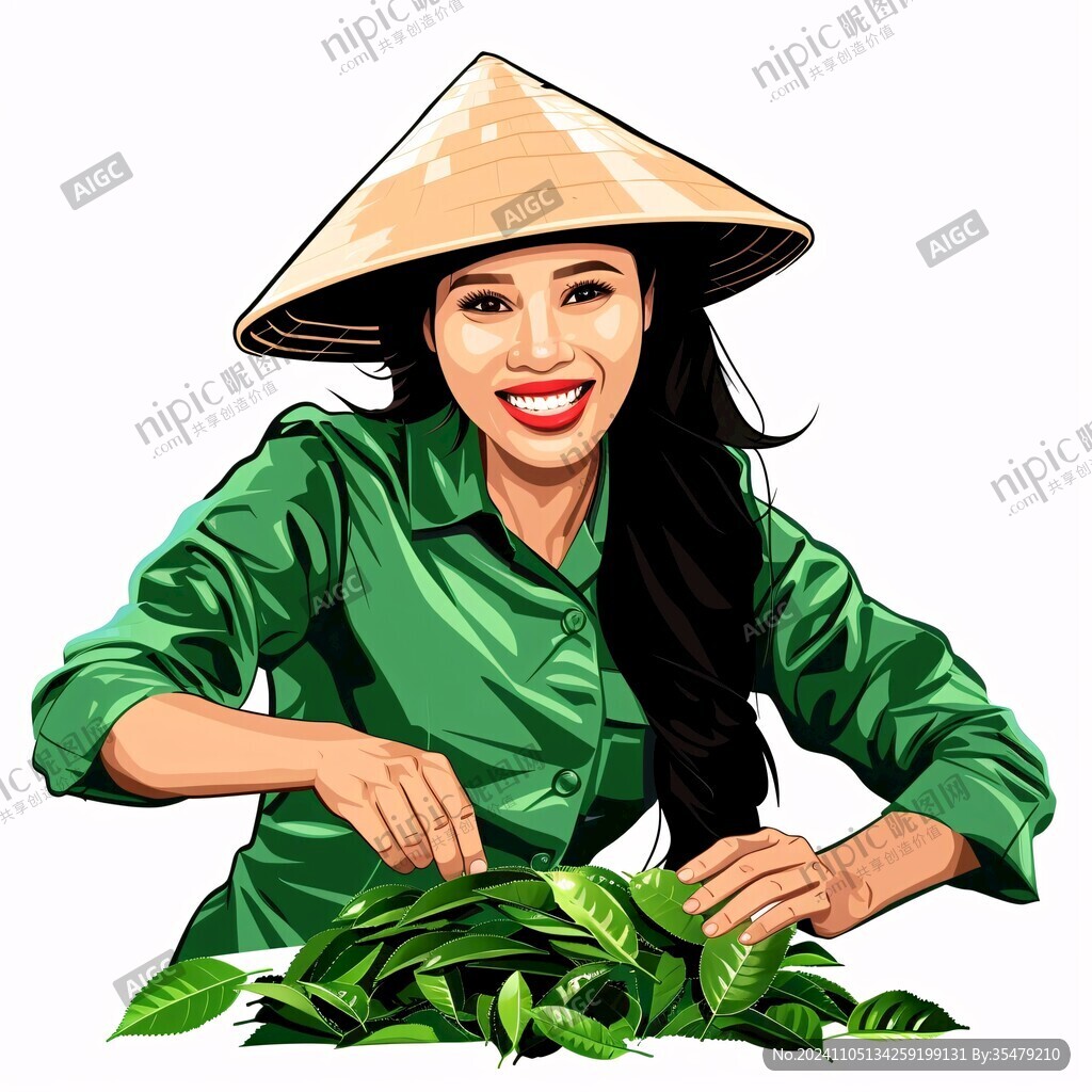 手绘采茶女