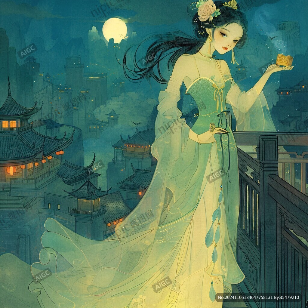 中秋楼阁仙女图