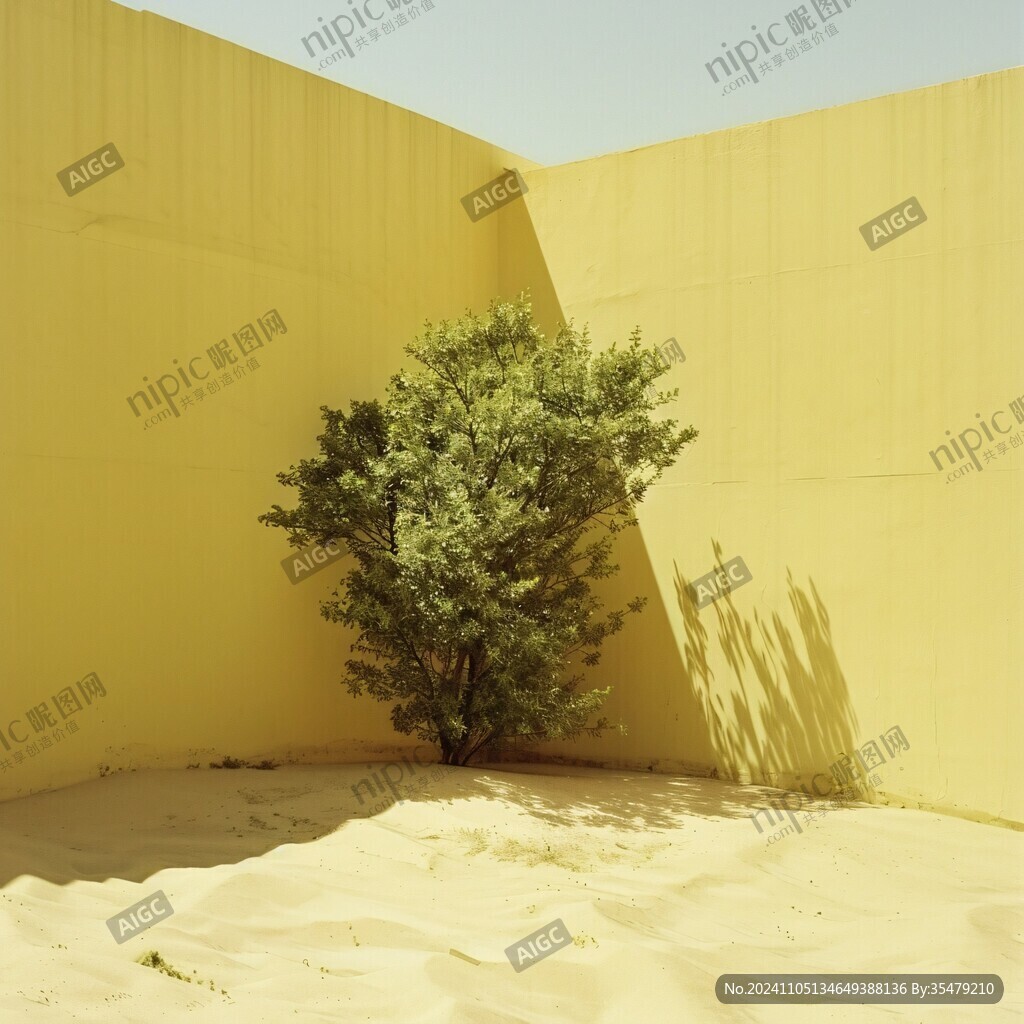 黄色墙壁树影