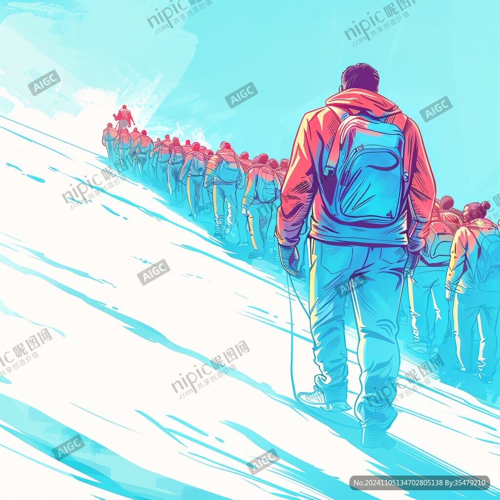 登山队背影