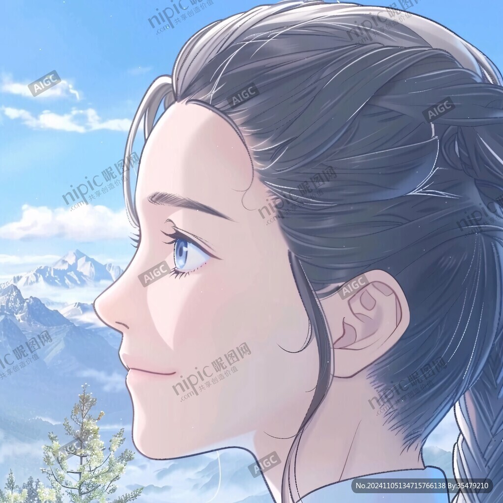 美女遥看雪山