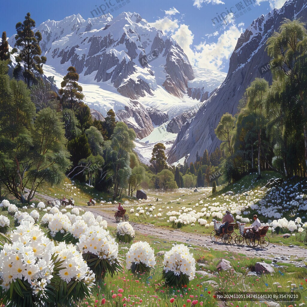 山峰山水画油画梅花鹿