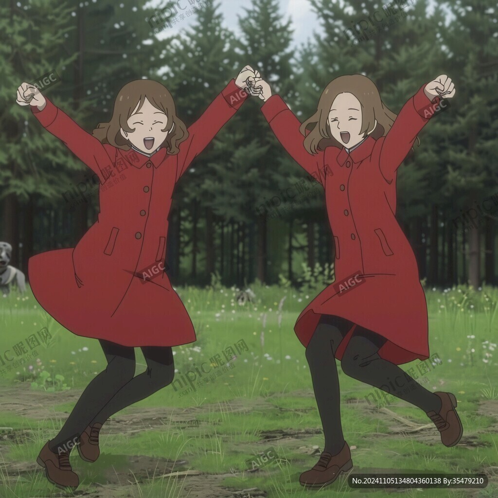 红衣女孩蓝衣男孩