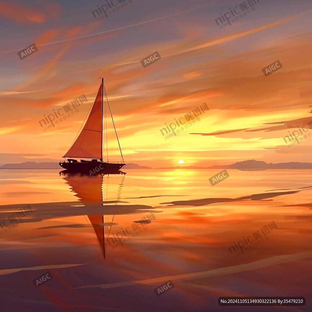 海上落日插画