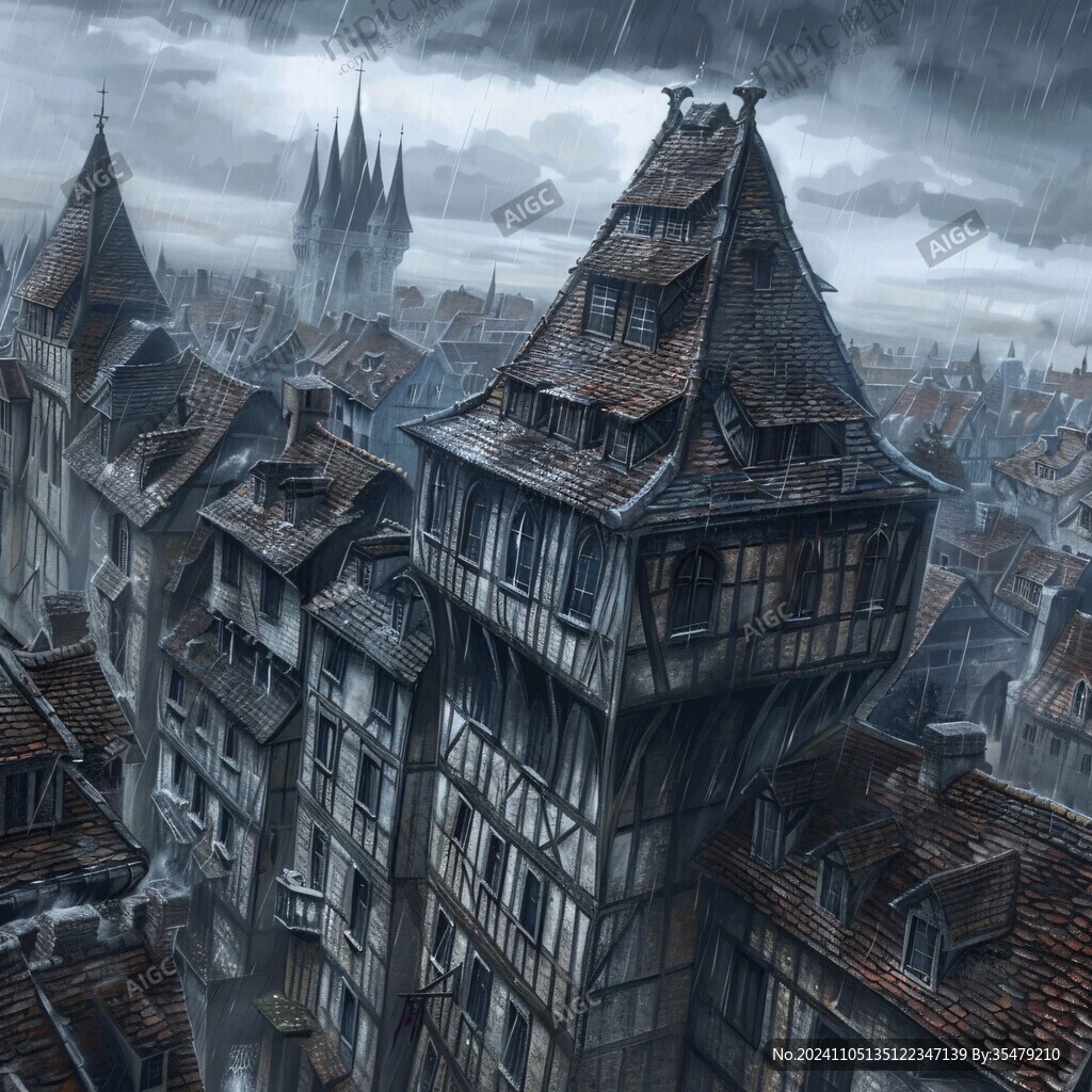 钢铁城市雨天的城市