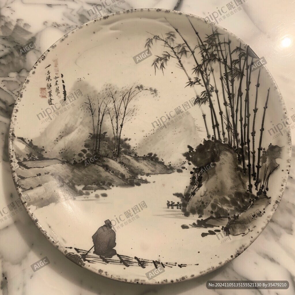 山水人物盘