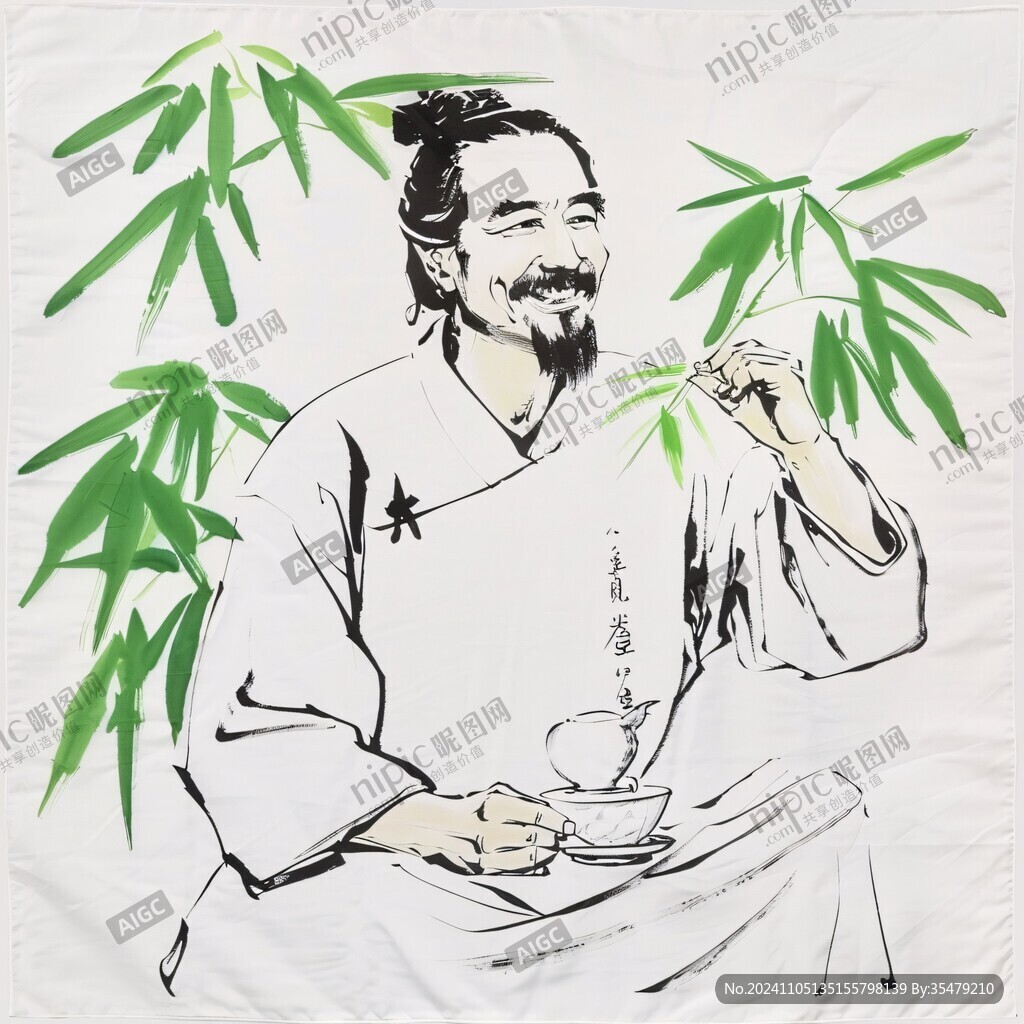 手绘制茶人物