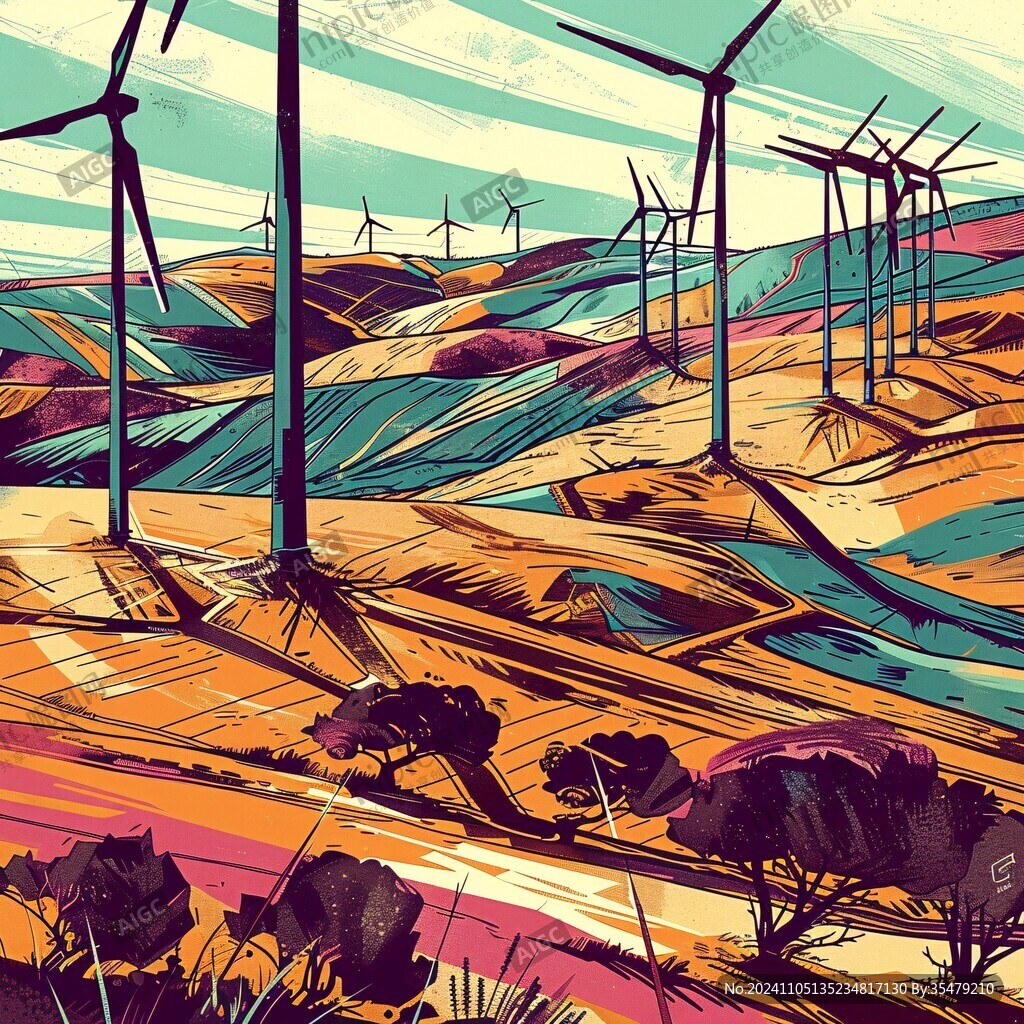 风力发电插画