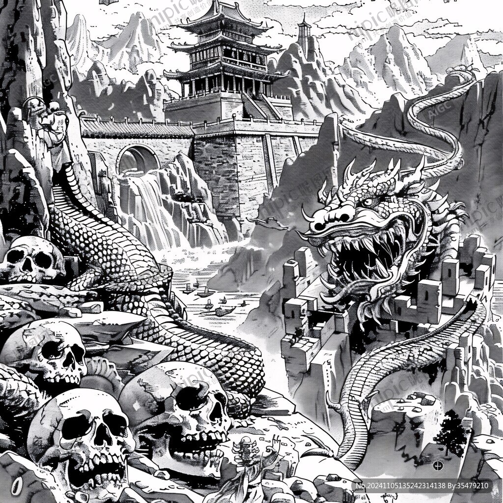 长城版画插画雕刻素材