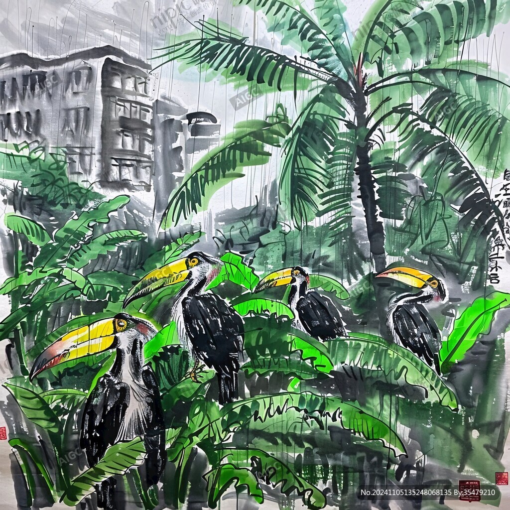 手绘雨打芭蕉