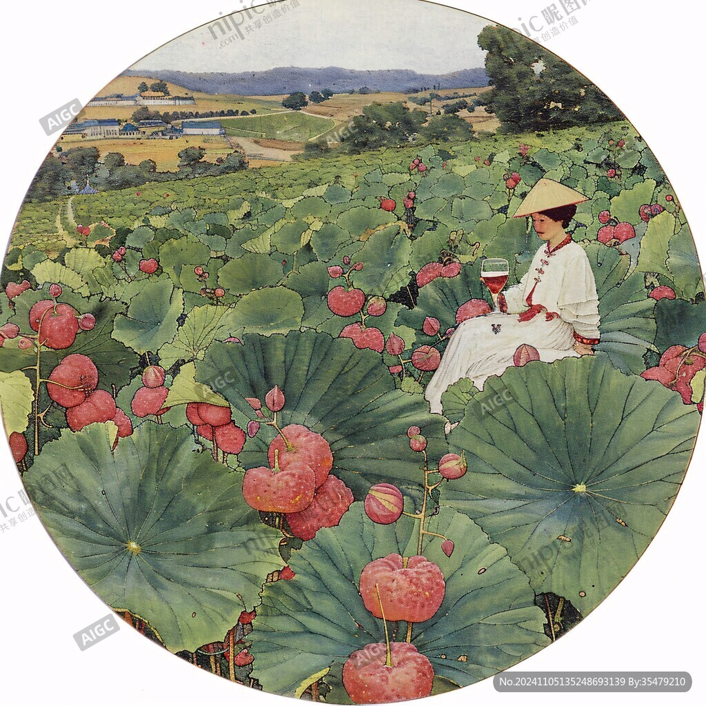 采菱角插画