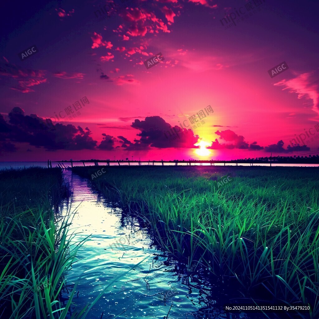 水稻田夕阳