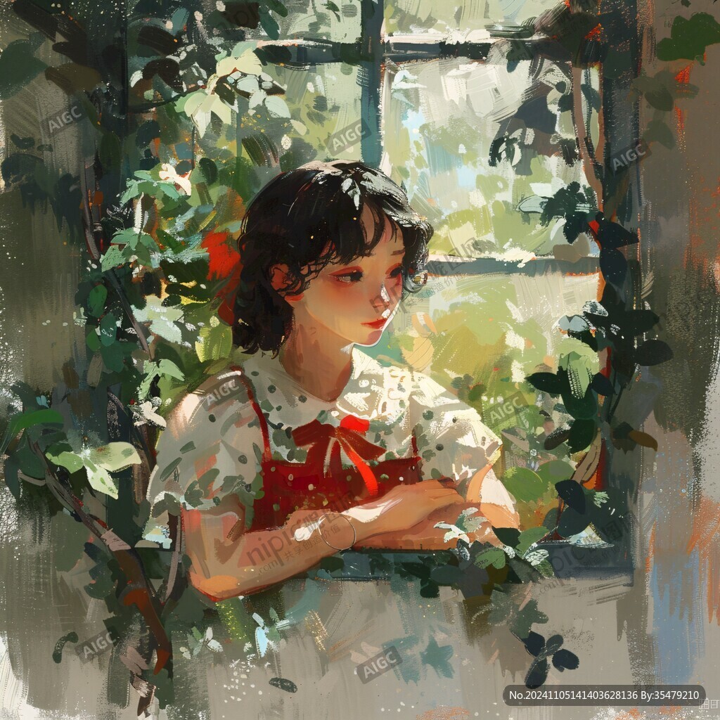 午后的小女孩插画