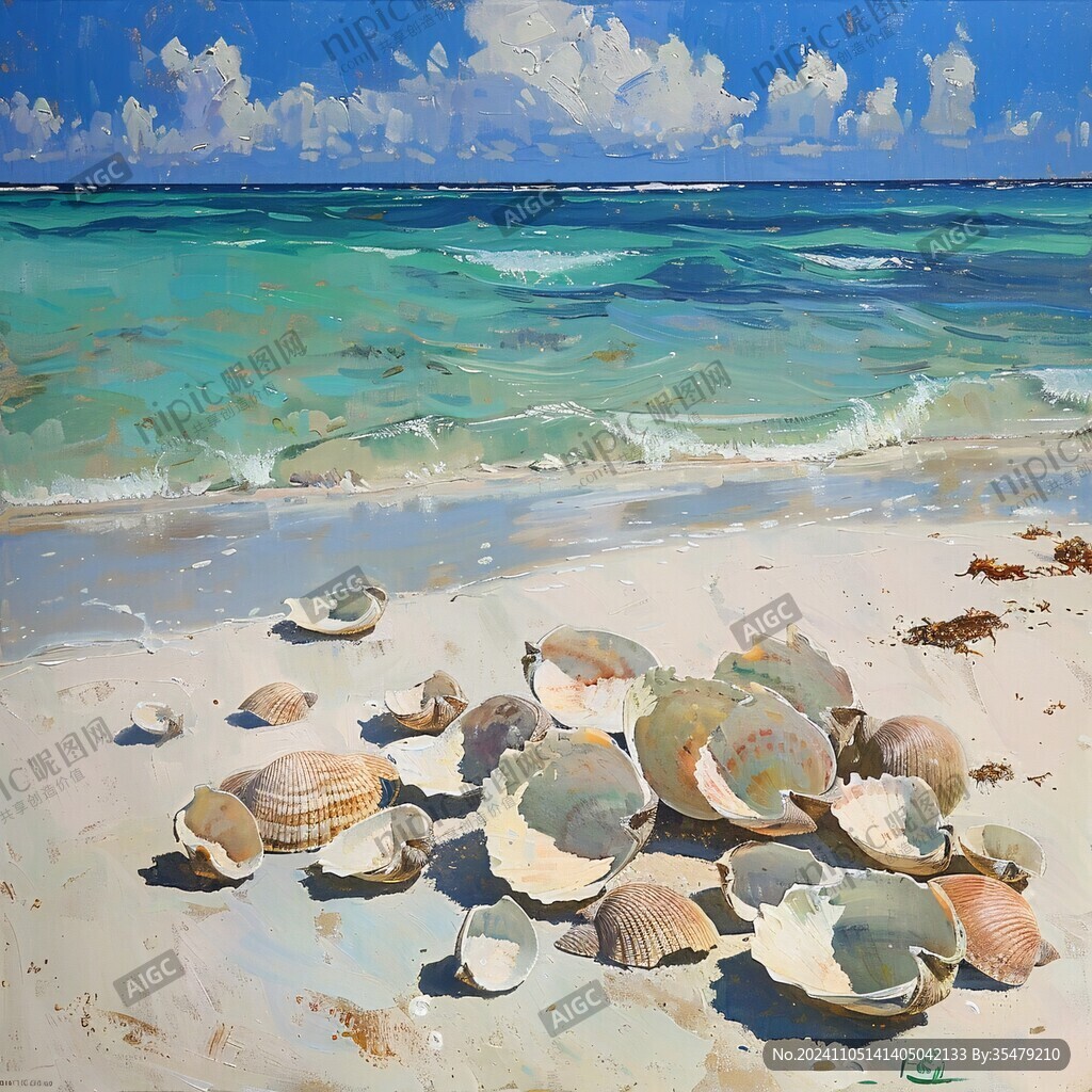 海滩油画