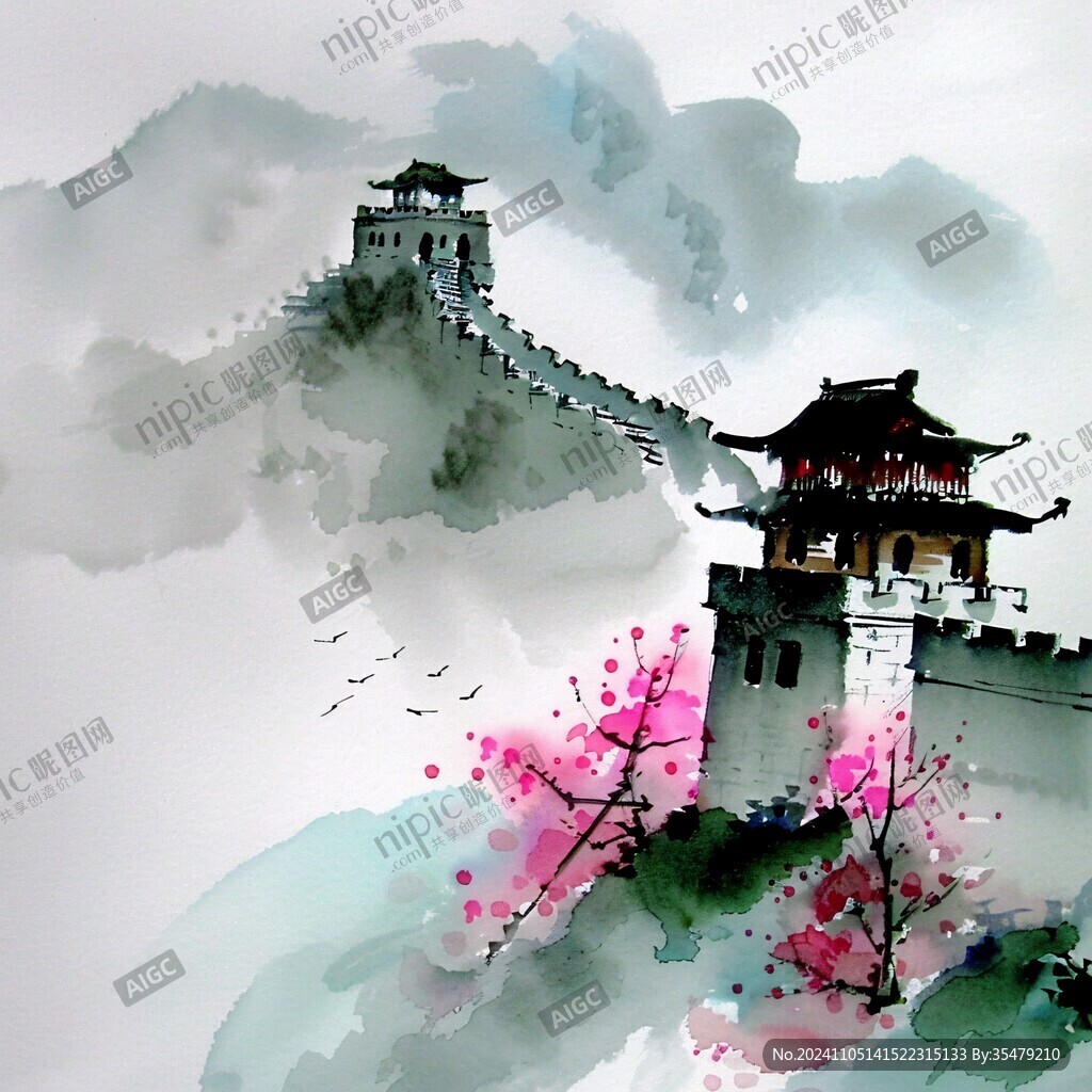 长城手绘水彩艺术