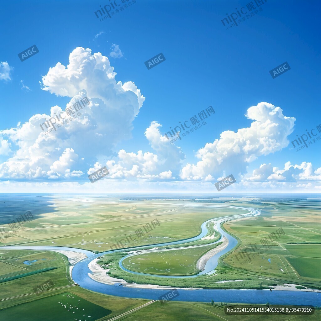 草原蜿蜒河流