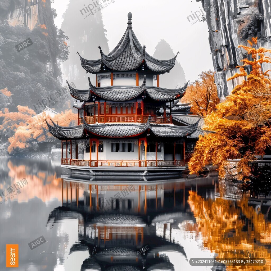 山水楼阁雅致意境风