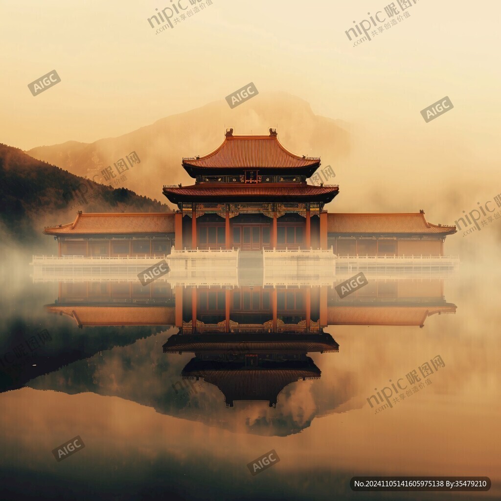 横店地标建筑山水画