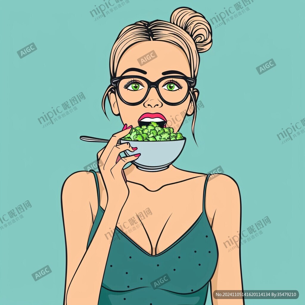 吃面条的卡通女孩