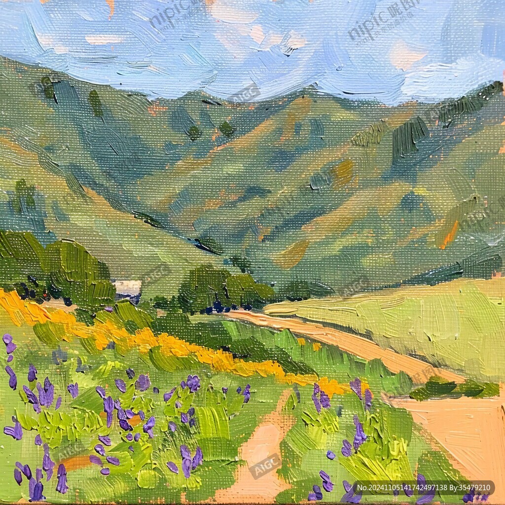 薰衣草风景油画